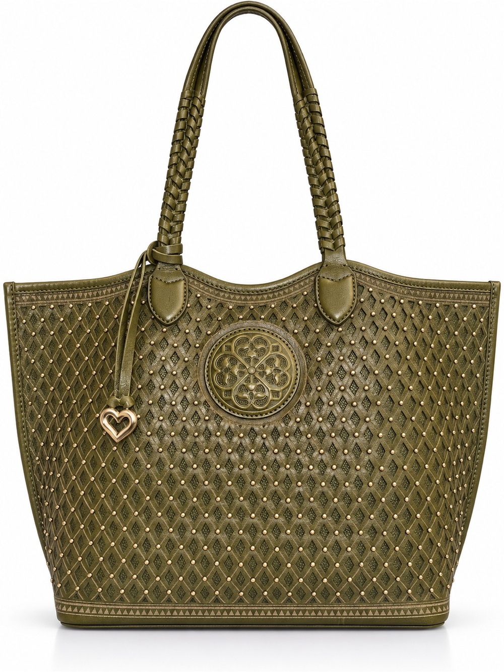 Brighton Riva Olive Green Studded Tote Bag